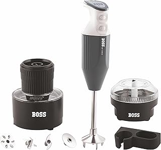 BOSS Genius Portable Hand Blender | 5 Years Warranty* | Powerful 275 Watts Motor | Chopper & Chutney Attachments | Variable Speed Control | Isi-Marked, Grey
