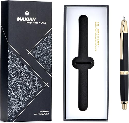 Vista 17 de Majohn - Pluma estilográfica de prensa A1 con convertidor, juego de escritura retráctil negro dorado (sin versión de clip)