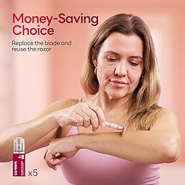 CAVEEM Rose Gold Double-Edge Safety Razor, Single-Blade Razors with 5 Stainless Steel Blades, Reusable Metal Razor for Men and Women