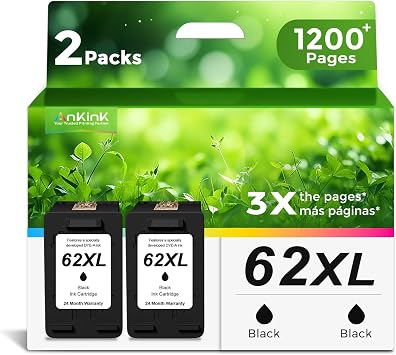 Compatible 62 Ink Cartridges Replacement for HP Ink 62 62XL HP62 Black Cartridge for 5540 5542 5545 5640 5642 5660 5664 5665 7640 7645 8000 8005 200 250 5740 5742 5743 5745 8040 Printer 62 XL2 Pack