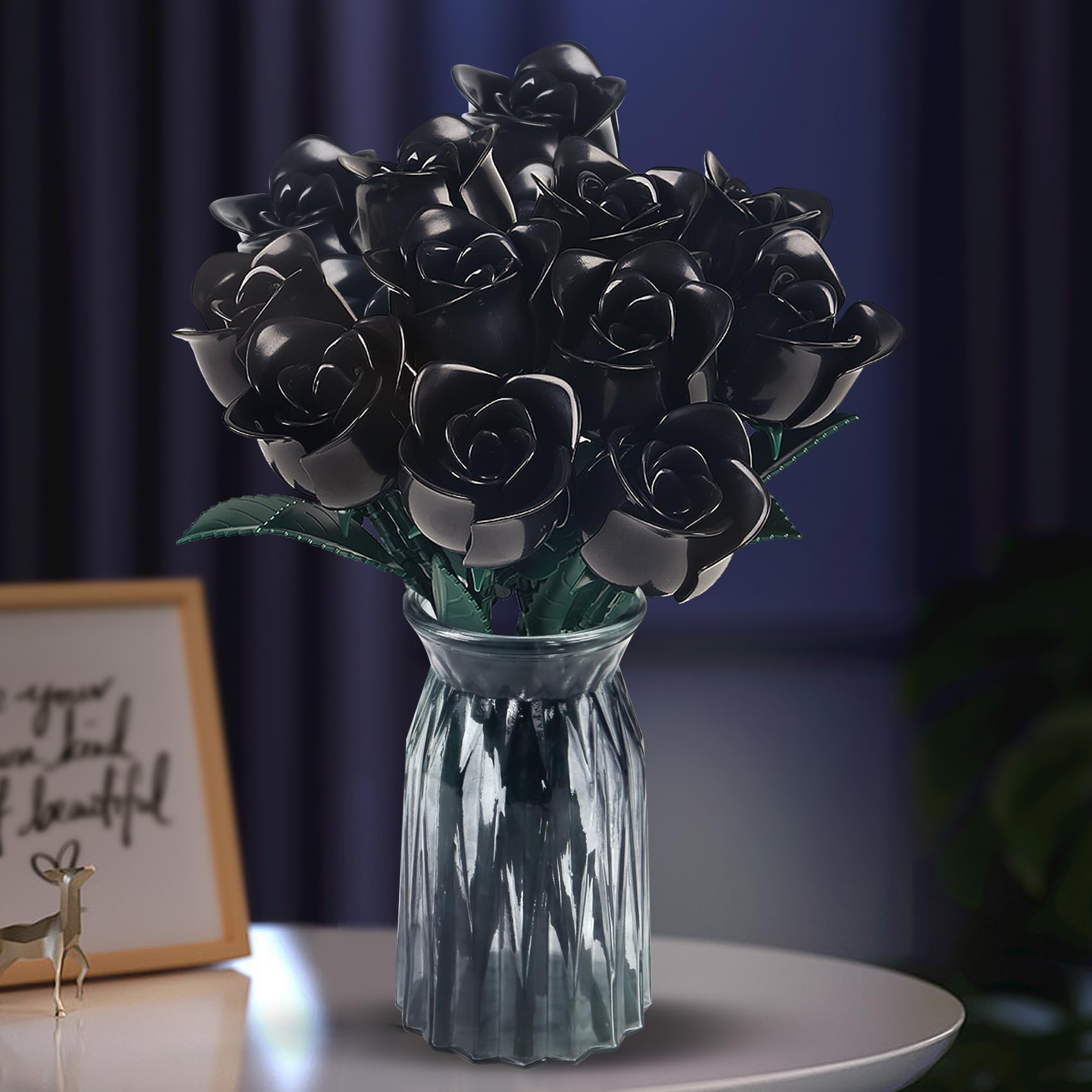5pcs Black&Red Artificial Rose Flowers Branch Gothic Fake Flower Bouquet for Home Wedding Party Halloween Decor