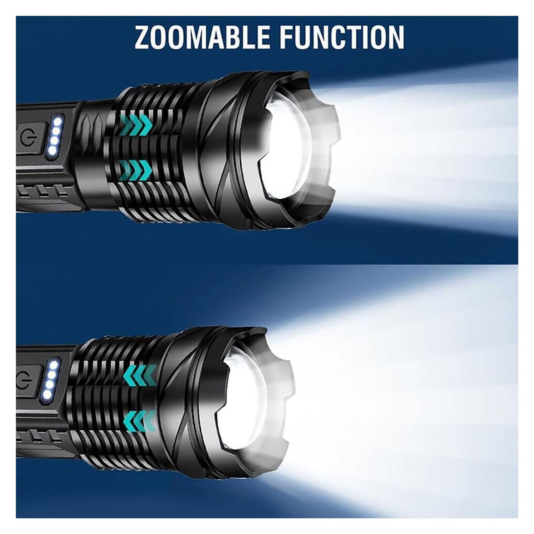Outdoor Strong Light Flashlight USB Rechargeable 1500 Lumens, Earc Strong Flashlights High Lumens, Flash Lights for Camping, Waterproof, Zoomable(2 pc)
