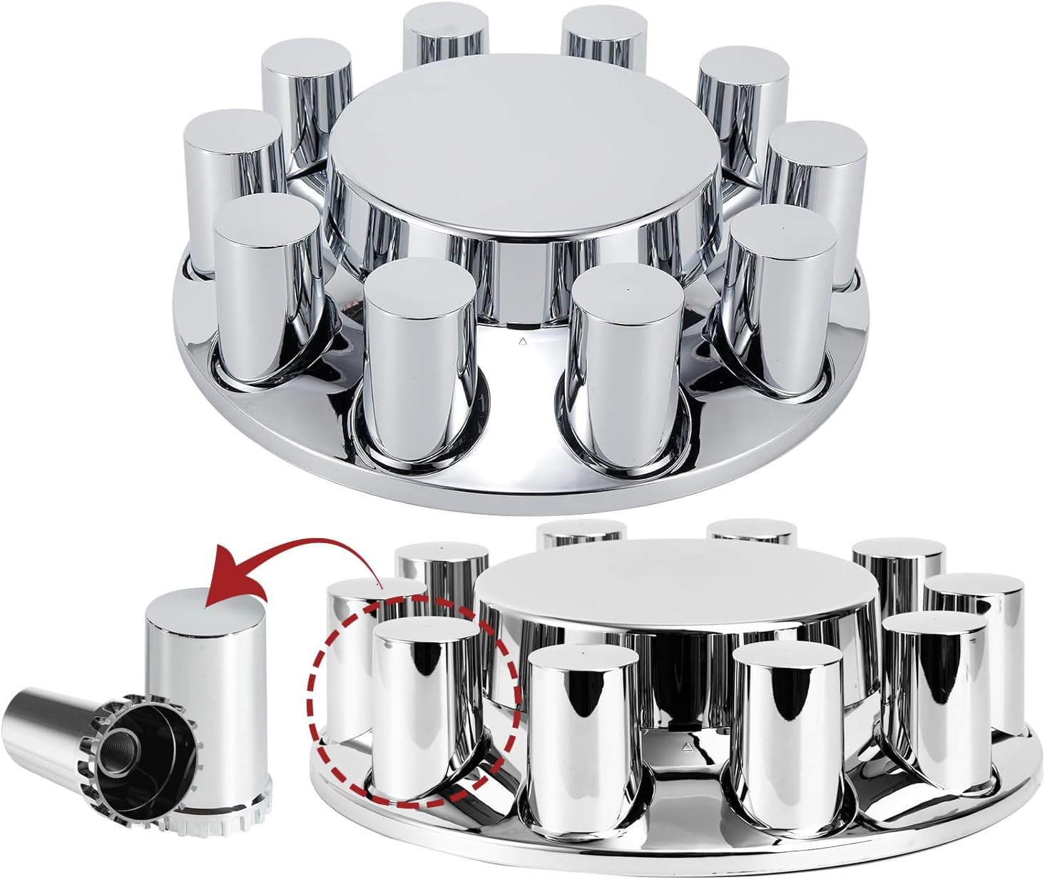 33mm Chrome Front Axle Wheel Cover Set for Semi Trucks ABS Plastic Wheel Hub Caps with Screw-On Lug Nut Covers 2 Front Axle Wheel Hubcaps (Flat Top)