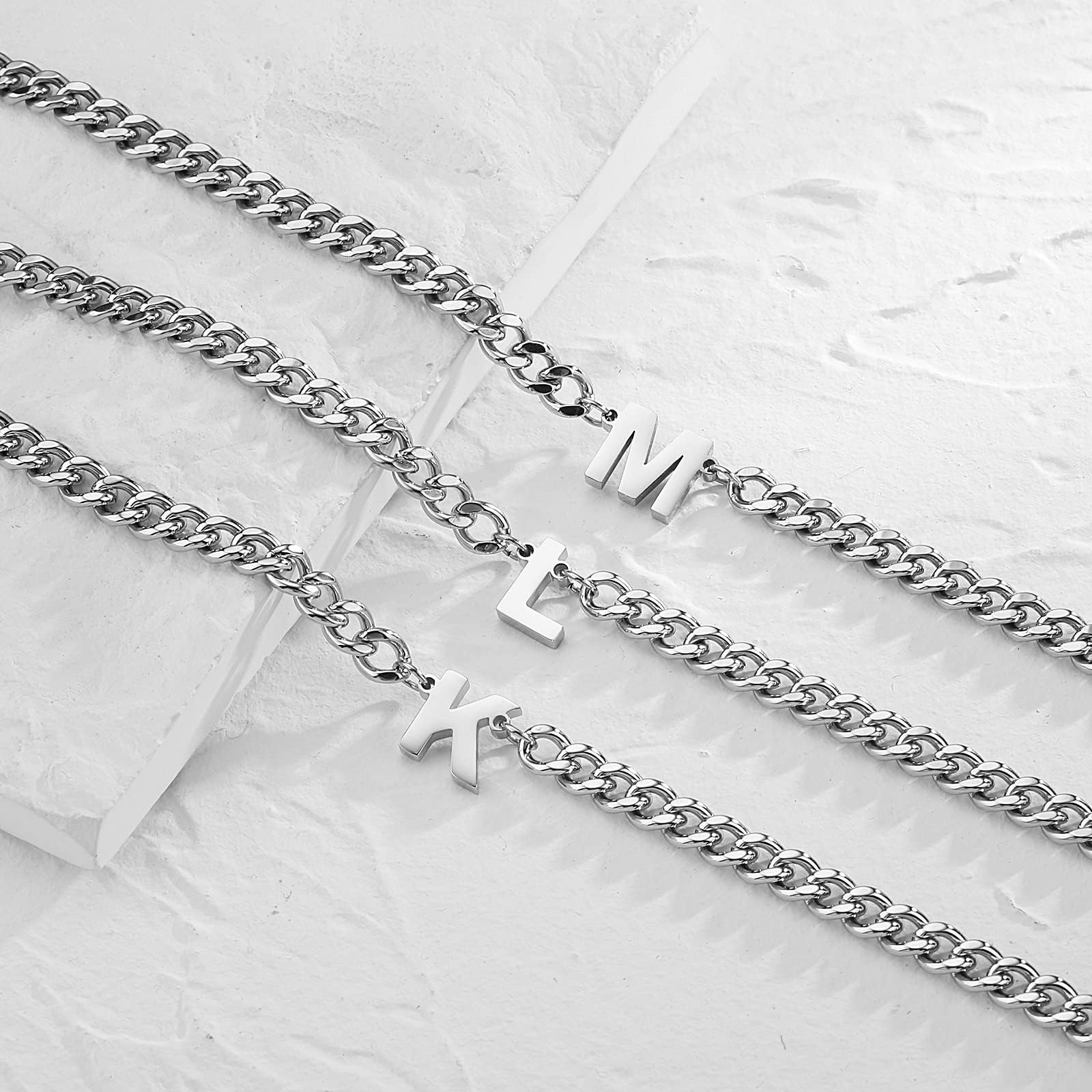 Esmoly Collana Uomo Argento Oro Nero Collana con Lettere A-Z 18+2 Inches 316L Acciaio Inossidabile 6.5mm Cuban Chain Regalo Uomo Ragazzo