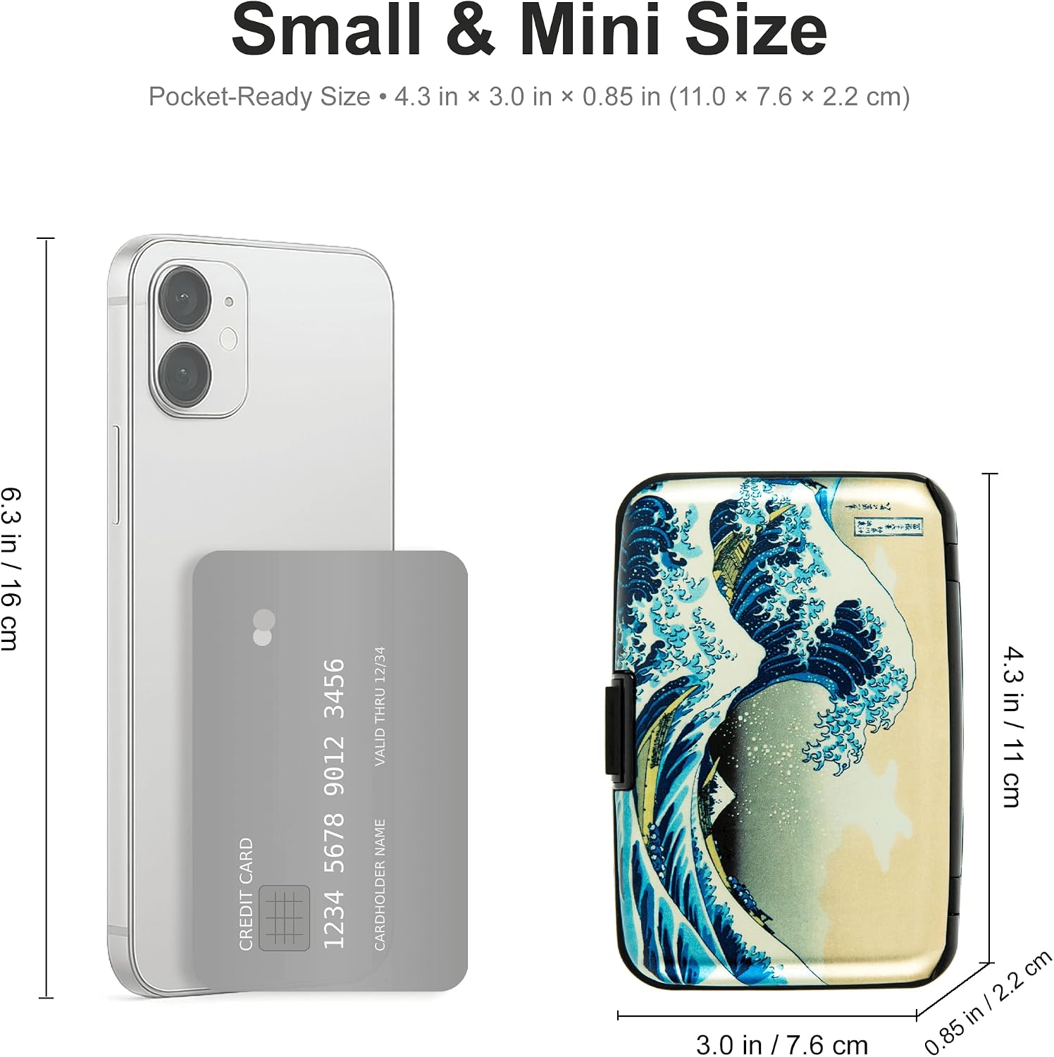 Credit Card Holder RFID Blocking Wallet for Women Men Small Mini Metal Slim Hard Aluminum Business Card Case (Great Wave) image 4
