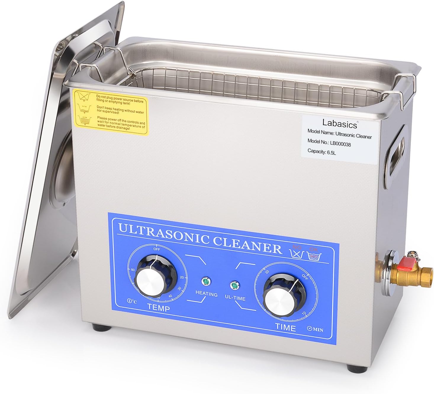Labasics Ultrasonic Cleaner, 304 Stainless Steel All-purpose Ultrasonic Washing Device with Mechanic Control Panel of Heating and Timer for Laboratory 40kHz 110V, 6.5L