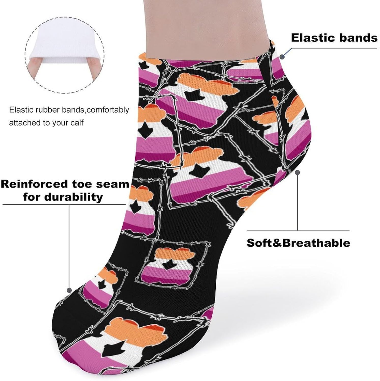 Lesbian Thorns No Show Ankle Socks Low Cut Non Slip Flat Boat Line 5 Pairs Set
