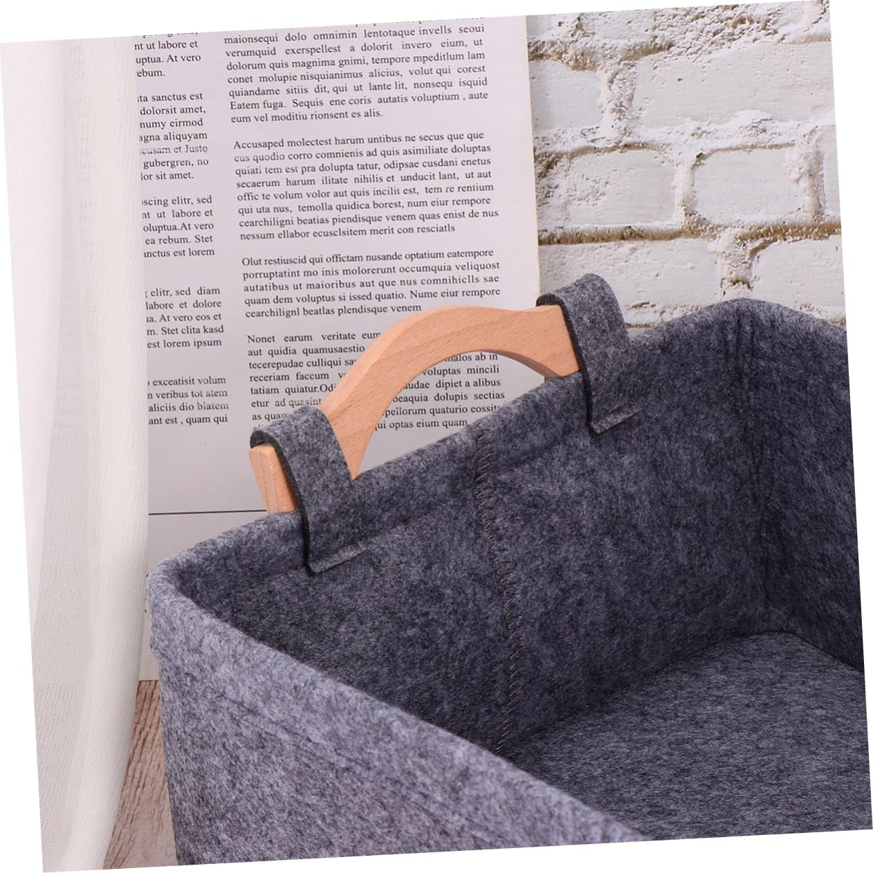 Felt Storage Basket with Wood Handle for Books Magazines and Supplies