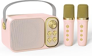 HCYW Karaoke Machine, Rechargeable Karaoke Machine with 2 Microphones, Voice Changing Effects, Karaoke Machine for Kids, Adults, Party(Pink)