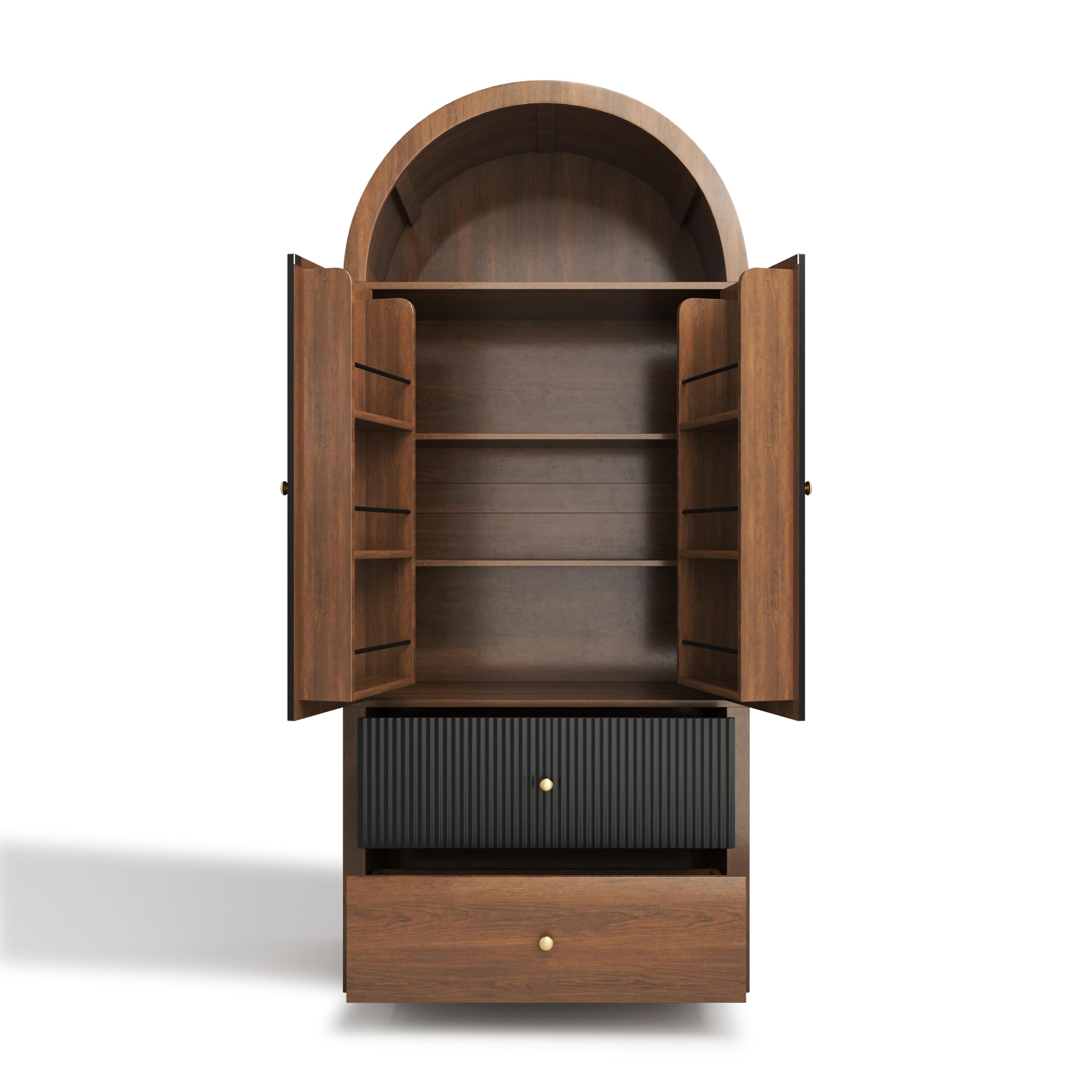 Armario arqueado 180 × 80 × 40 cm, vitrina, armario para vino, con estantes para puerta, compartimento superior abierto, 2 cajones, para cocina, comedor, salón, dormitorio, aspecto de nogal