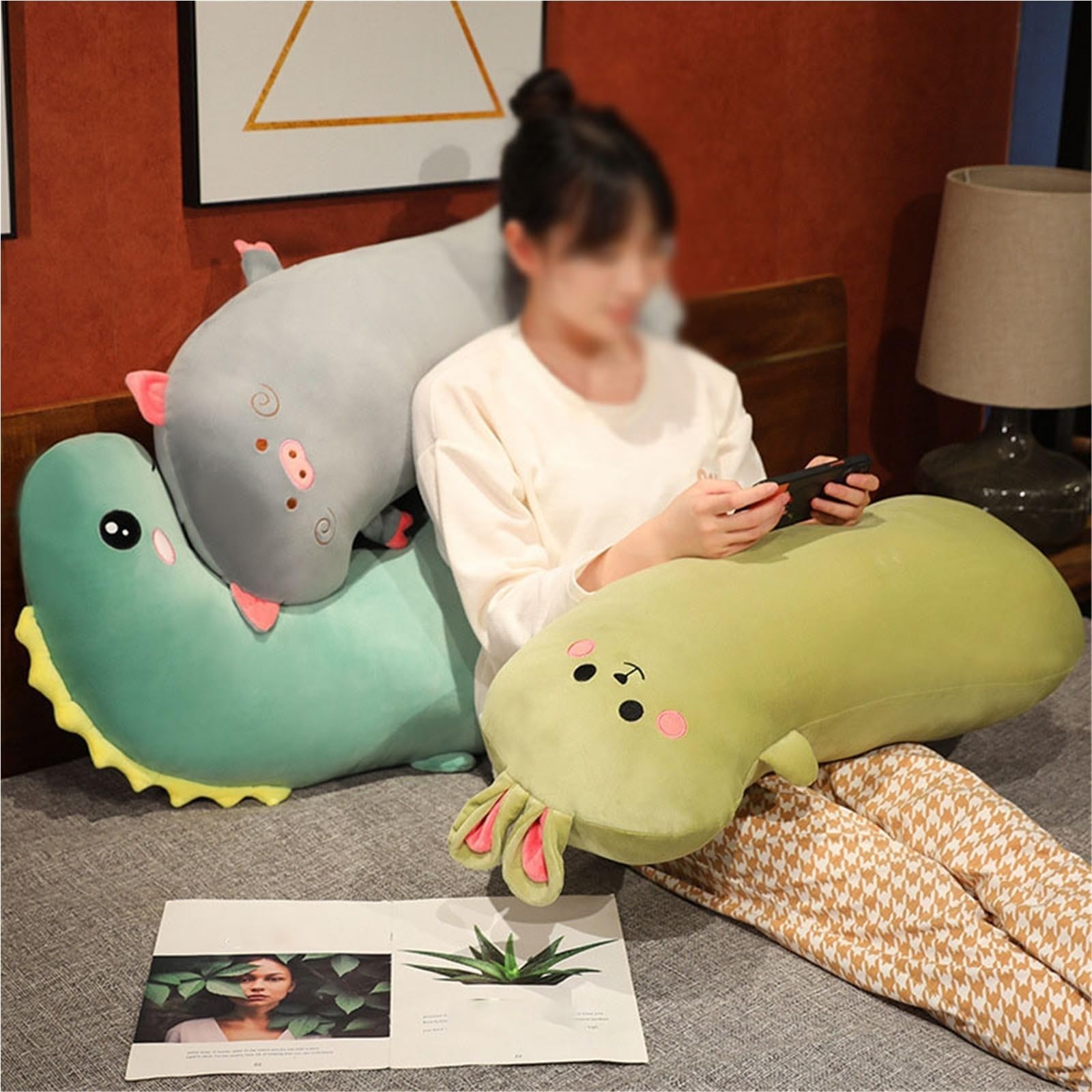 Peluche De Dinosaurio, Suave Tierno Almohada Larga Abrazar Muñeco De Peluche Realista Juguete De Regalo para Niños Niñas(Pink)