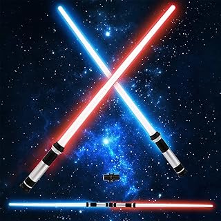 2 Pcs Lightsaber-Light-Up-Toy, 2-in-1 RGB FX Dueling Light Saber for Kids, Premium Plastic Metal Hilt Light Double Sword with 7 Colors and 6 Sound Effects, Star Wars Toys for Kids and Adults (B-Large)