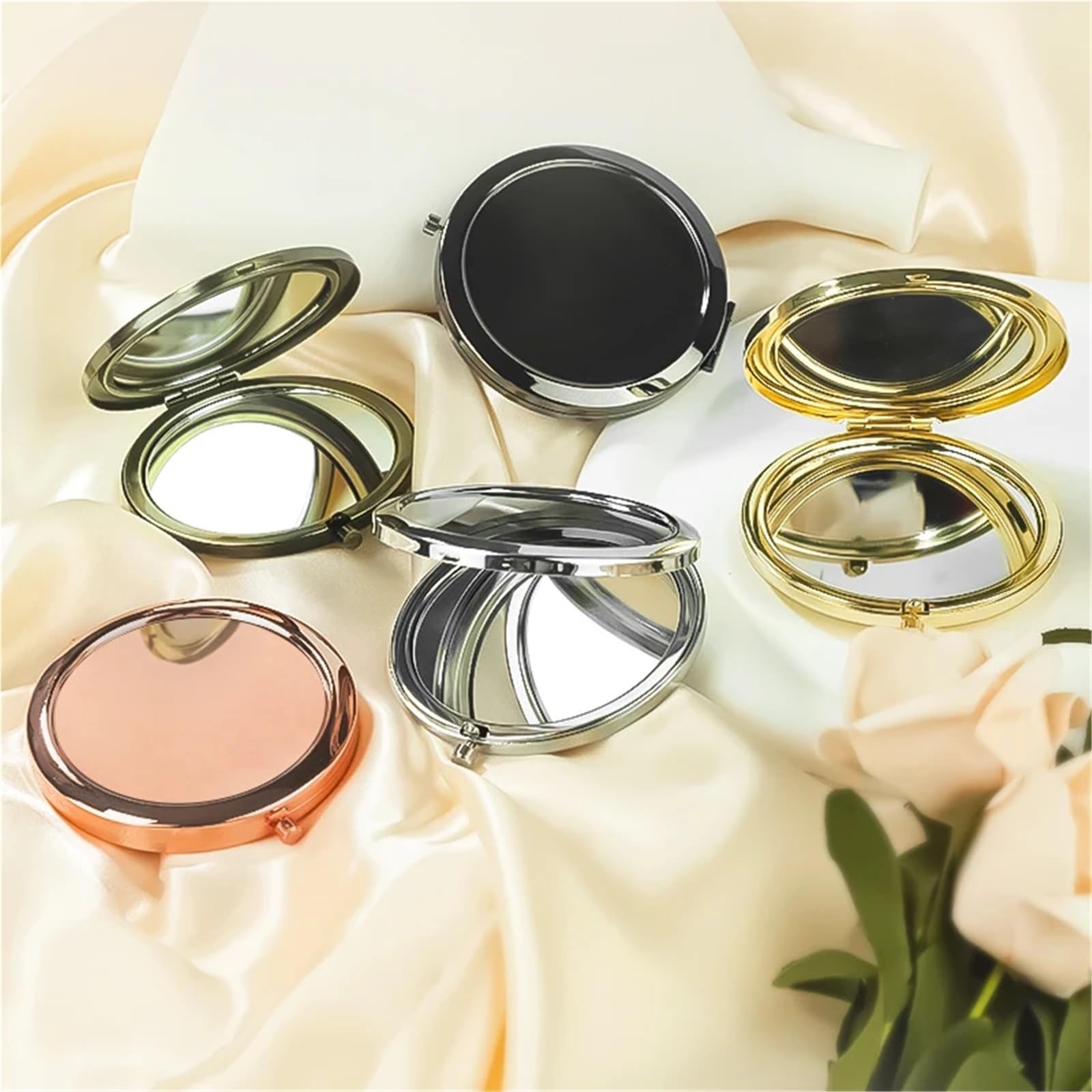 Mini specchio per il trucco, 5/10 pezzi, 57 mm, portatile, pieghevole, compatto, in acciaio inox, per trucco e cosmetici (bronzo antico, 10 pezzi)