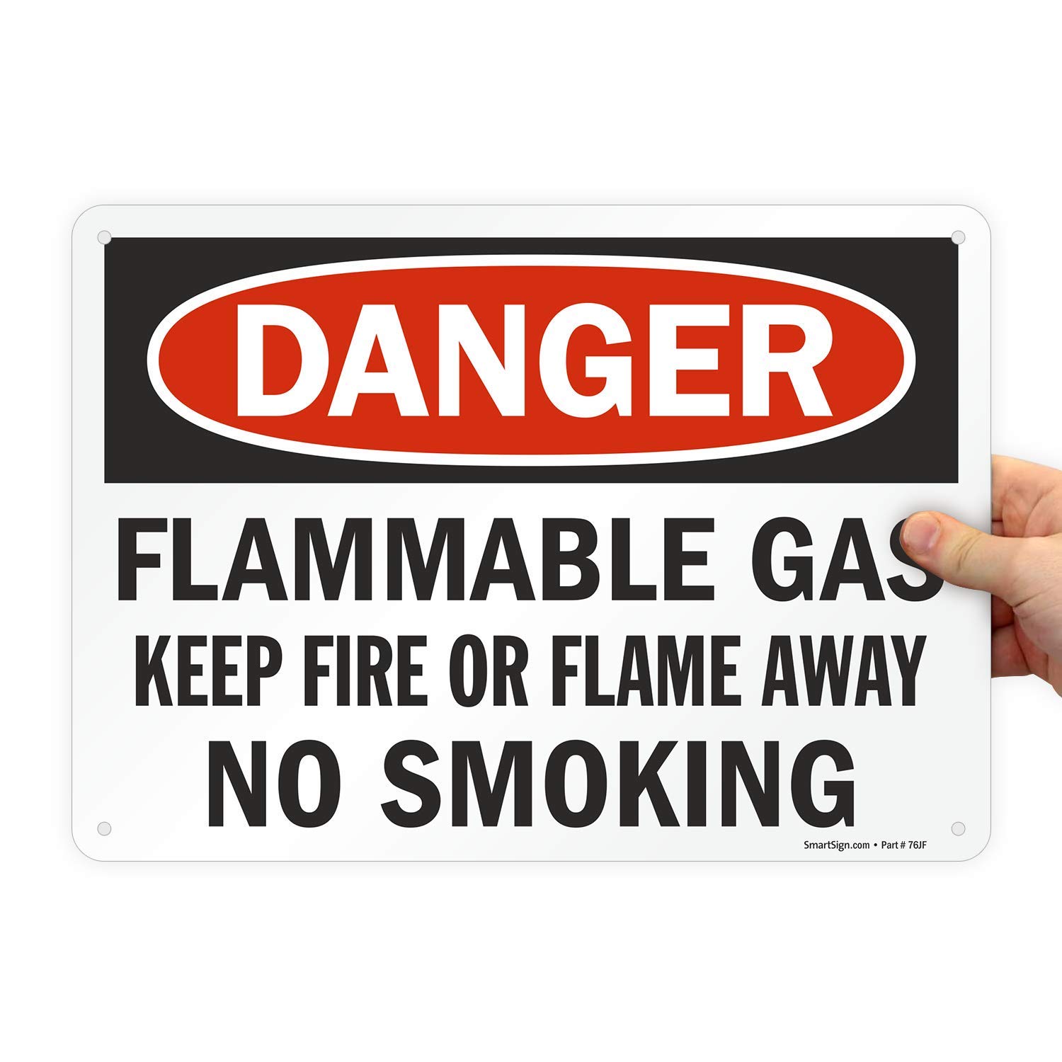 SmartSign-S-1869 "Danger - Flammable Gas, No Smoking" Sign | 10" x 14" Aluminum - Black/Red on White