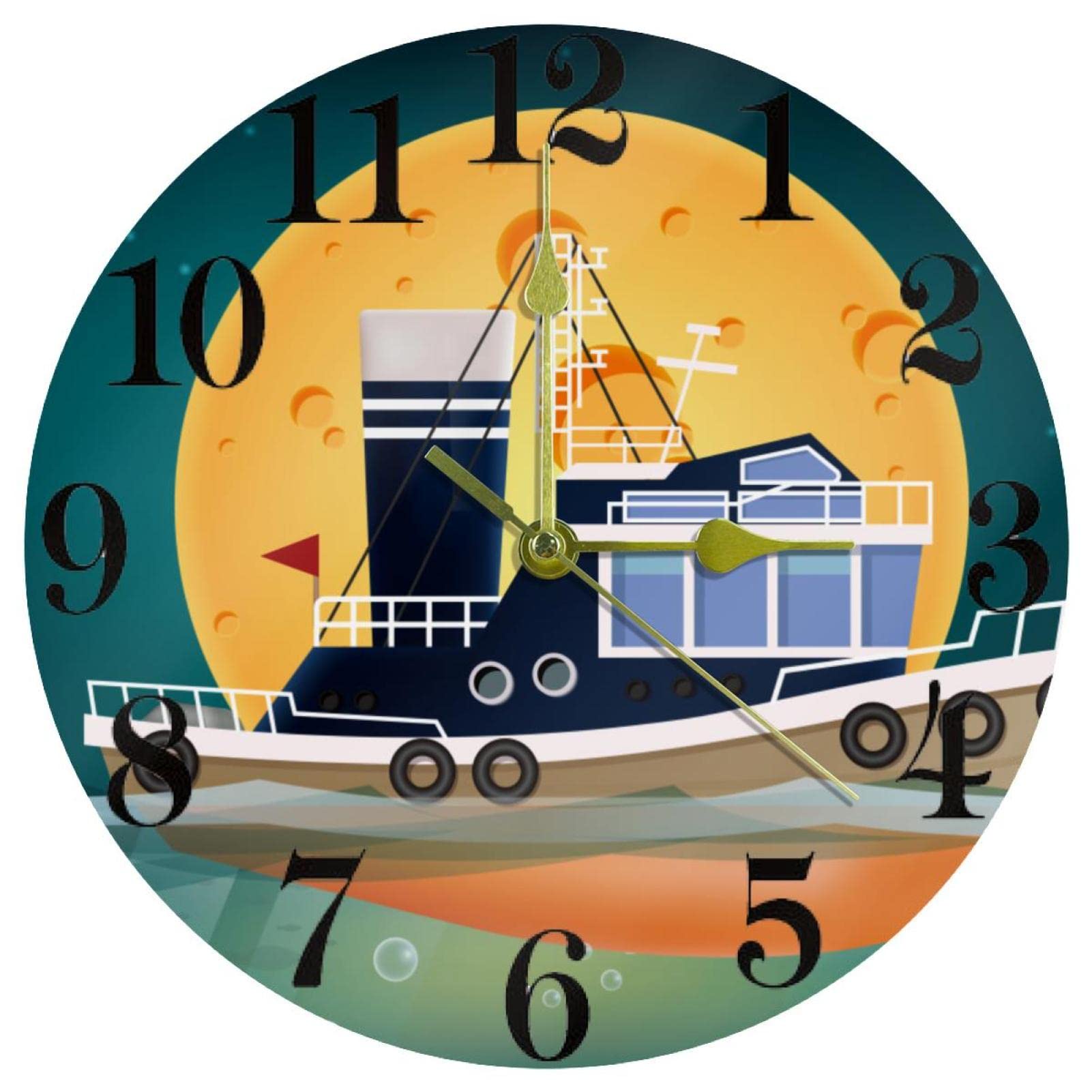 Horloge murale ronde à quartz Tugboat 25,4 cm silencieuse pour salon et bureau