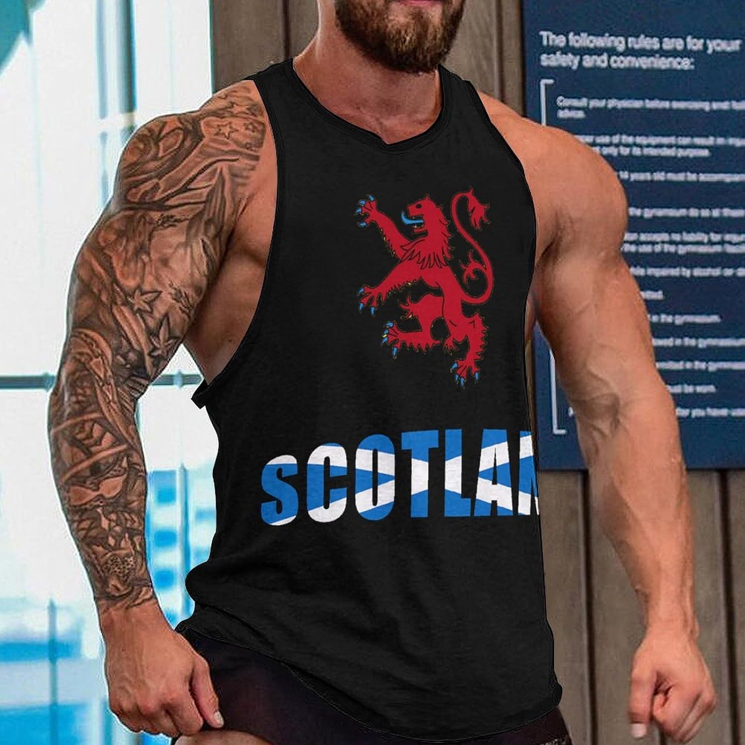 Scotland Flag Scottish Lion Mens Tank Tops Sleeveless Muscle Shirts Beach Casual Gym Shirt Vest Tee Tops