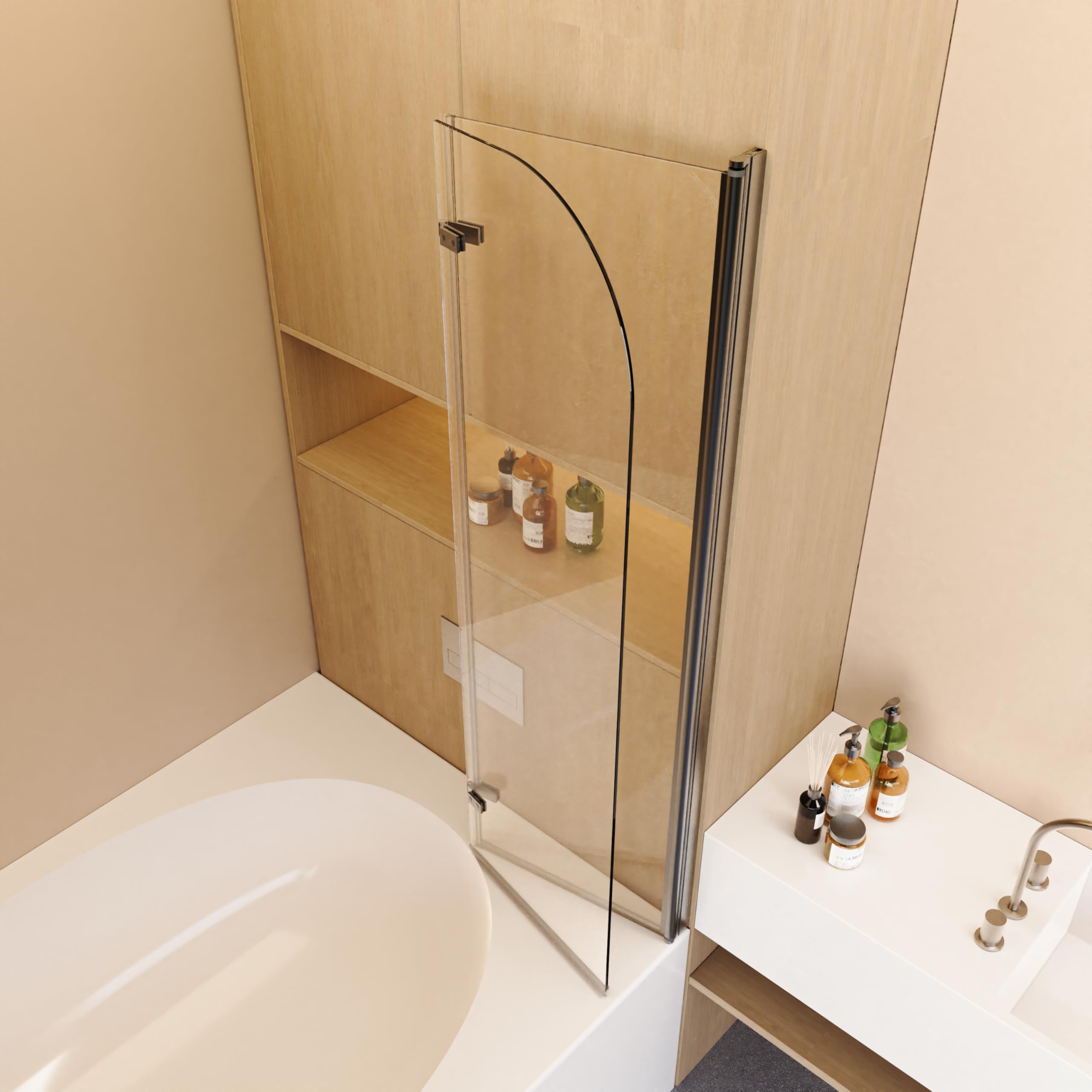 Bathtub Shower Door 34" W x 58" H Frameless Folding Pivot Bathtub Door ...