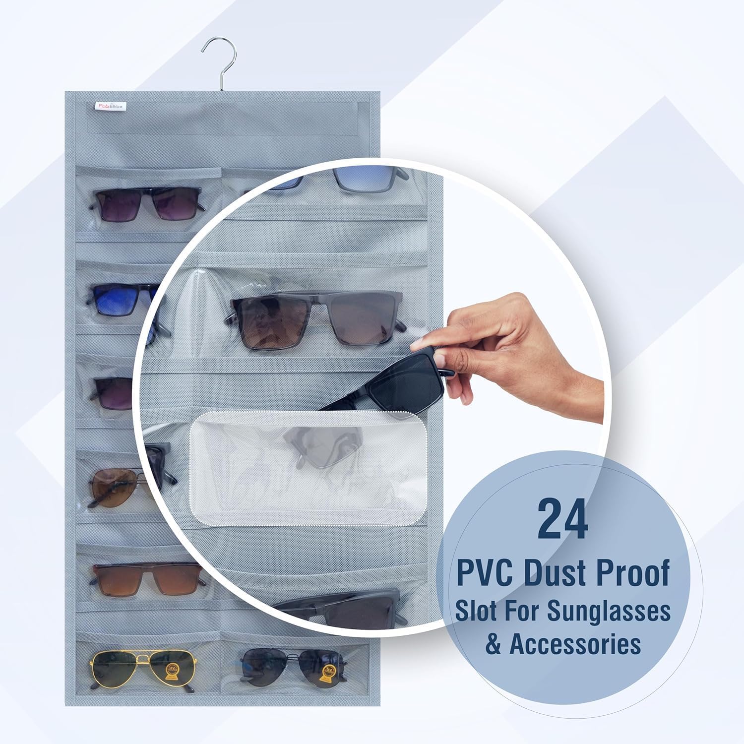Sunglasses Organizer Storage Hanging Dust Proof Sunglasses Storage Case Wall Mounted, Travel Dual Sided Glasses Case Multiple Pairs, Eyeglasses Holder with 24 Clear Slots