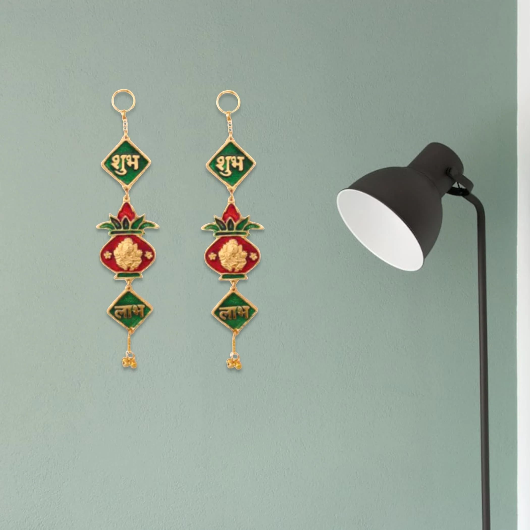 LOVENSPIRE Shubh Labh Hanging Indian Wall Door Hangings Diwali Meenakari Rangoli Hanger Traditional Deepawali Temple Puja Decorations Home Entrance Decor Housewarming Wedding Return Gift (2 Pcs)