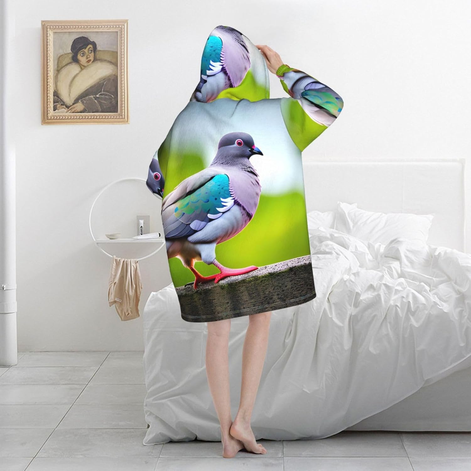 Cartoon Pigeon 3 Print﻿ ﻿winter Cozy Blanket Hoodie Wearable With Sleevesfor Christmas New Year Loungewear