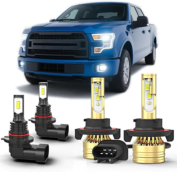 cayrsk For Ford F-150 2004-2014 White LED light bulb Hi/Lo + Fog Light 4 Bulbs Combo kit 6000K H13 9008 Bulbs + 9006/9145 Fog Light Bulbs Ultra Bright,Plug and Play
