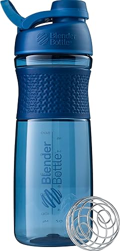 BlenderBottle SportMixer - Botella agitadora perfecta para batidos de proteínas y antes del entrenamiento, 28 onzas, azul marino