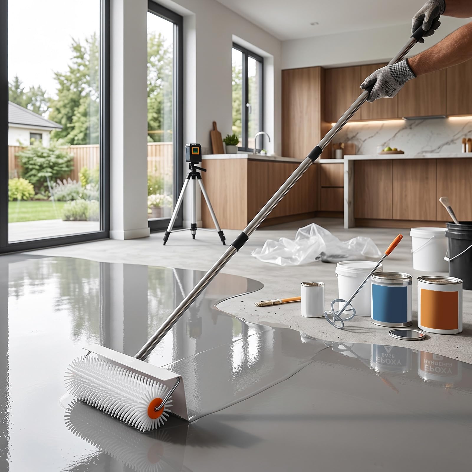 Zerodis Rullo Chiodato per Aree in Calcestruzzo da 23 Cm per | Acciaio Inossidabile ABS Cemento Autolivellante Sei Aste da 40 Cm Superfici EP Rivestimenti in Cemento