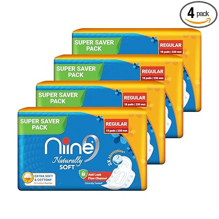 NIINE Naturally Soft Regular Sanitary Napkins for women (Pack of 4) 72 Pads
