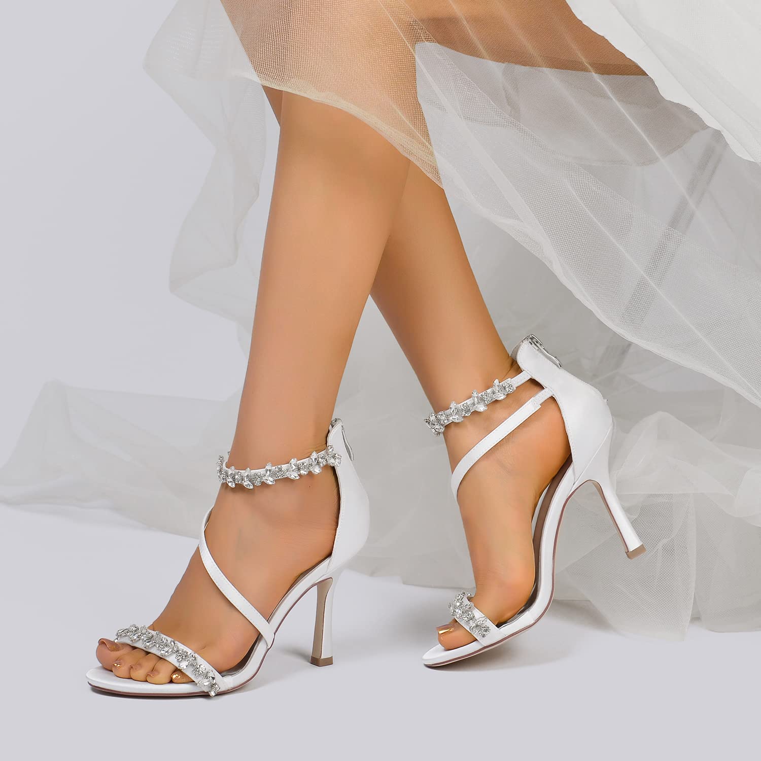 Sandalia De Vestir para Mujer Zapatos De Tacón Clásicos De Punta Abierta con Diamantes De Imitación