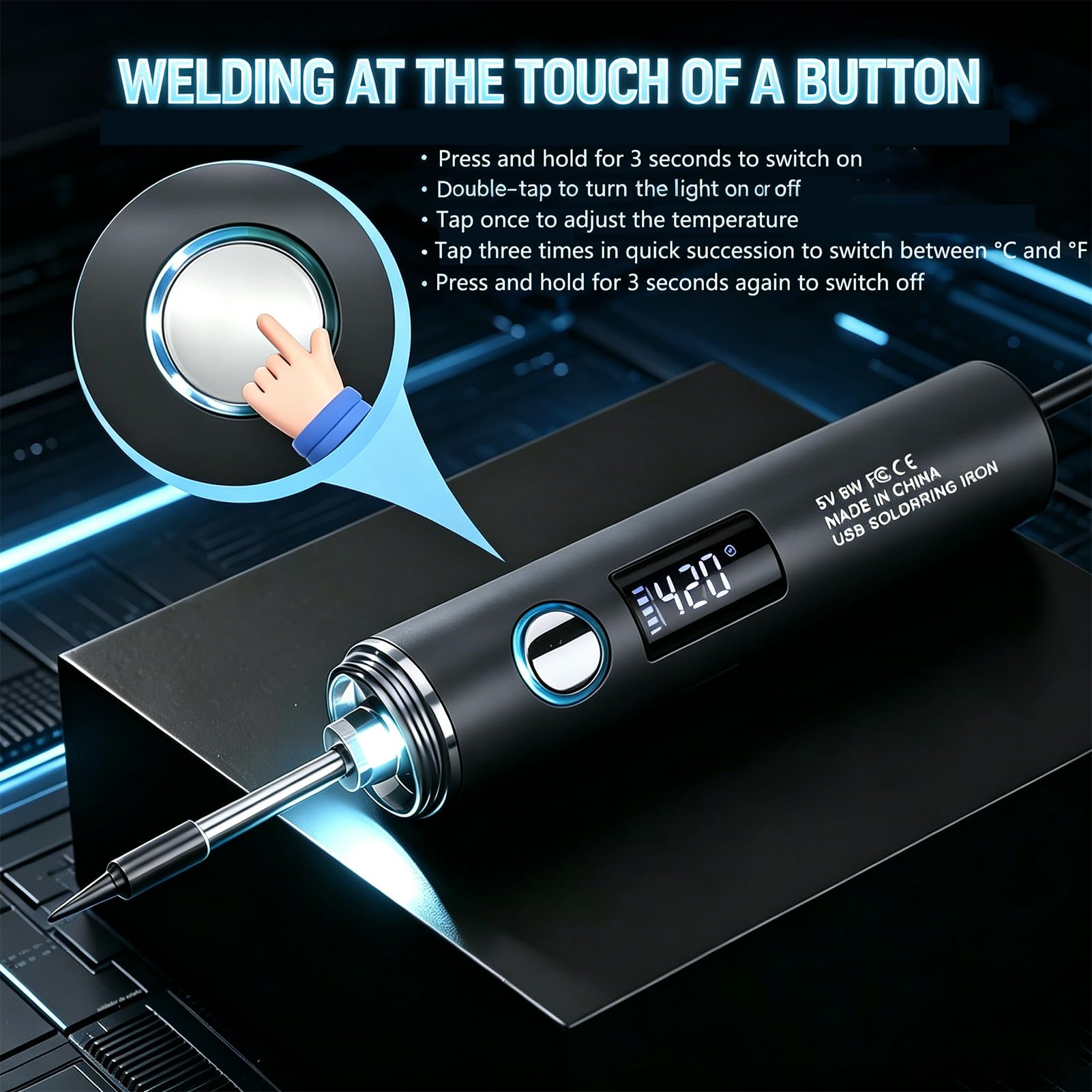 Kit saldatore senza fili,Penna USB 12in1,Riscaldamento 8s,Con Toolkit