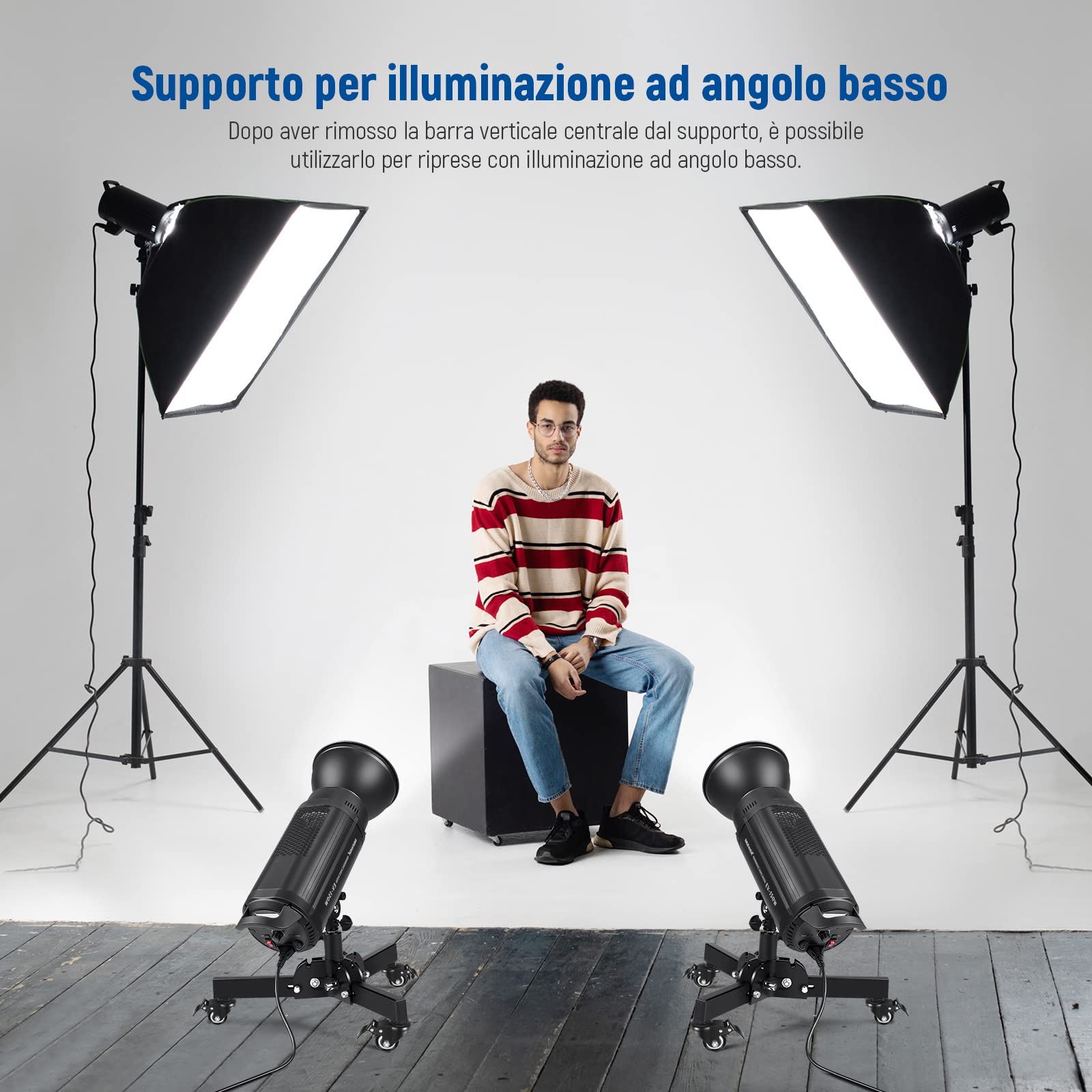 Treppiedi Per Luci Con Ruote - 2 Pezzi, Regolabili Fino A 72 Cm, Per Softbox E Flash - Foto 13