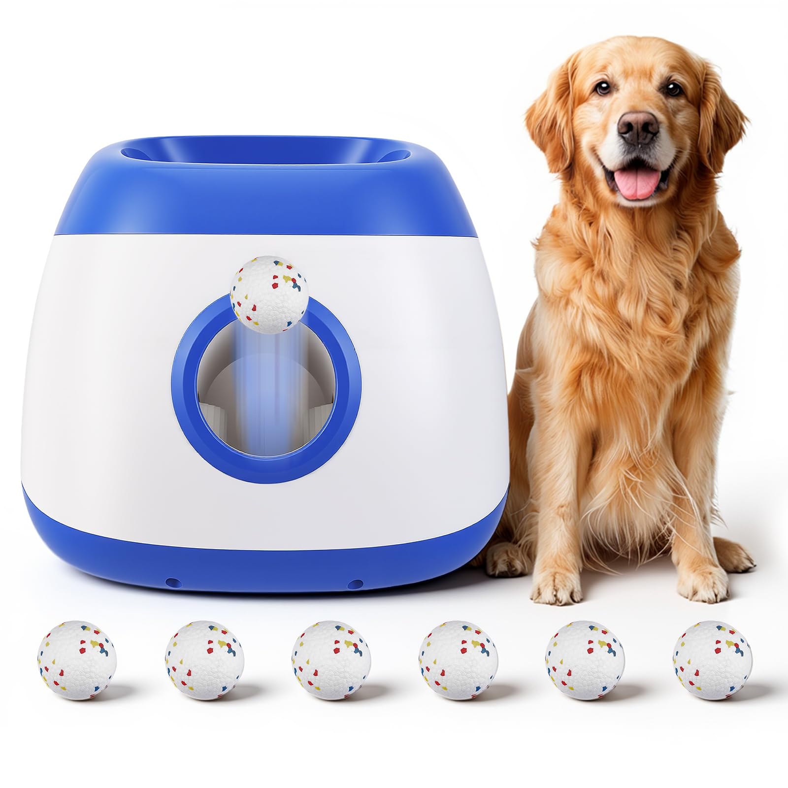 Automatisch ballwurfmaschine Hund,hundespielzeug Ball mit 6 Stück 2 Zoll tennisbälle,Einstellbarer Abstand 12/16/20m Fuß Interaktives Haustierspielzeug,hundeball elektrisch wurfball
