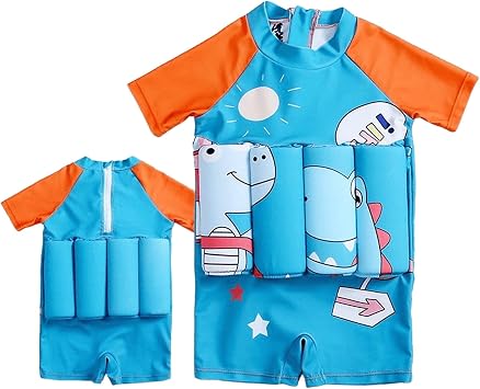 Kids Float Swimsuit Dinosaur Floating Quick-Dry Swimwear | Kids Swimsuit Short Sleeve Bathing Suits for Boys Girls Indoor Beach Pool Sports Vacation Holiday