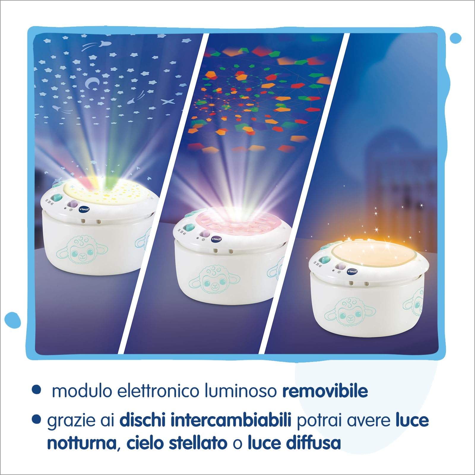 VTech Luce, Ninna Nanna Parlante 3 in 1, Peluche con Luce Notturna Bambini, Luce Musicale con 40 Melodie e 3 Canzoni, 3 Modalità di Ascolto, Lingua Italiana, Batterie Incluse, 0-6 Anni