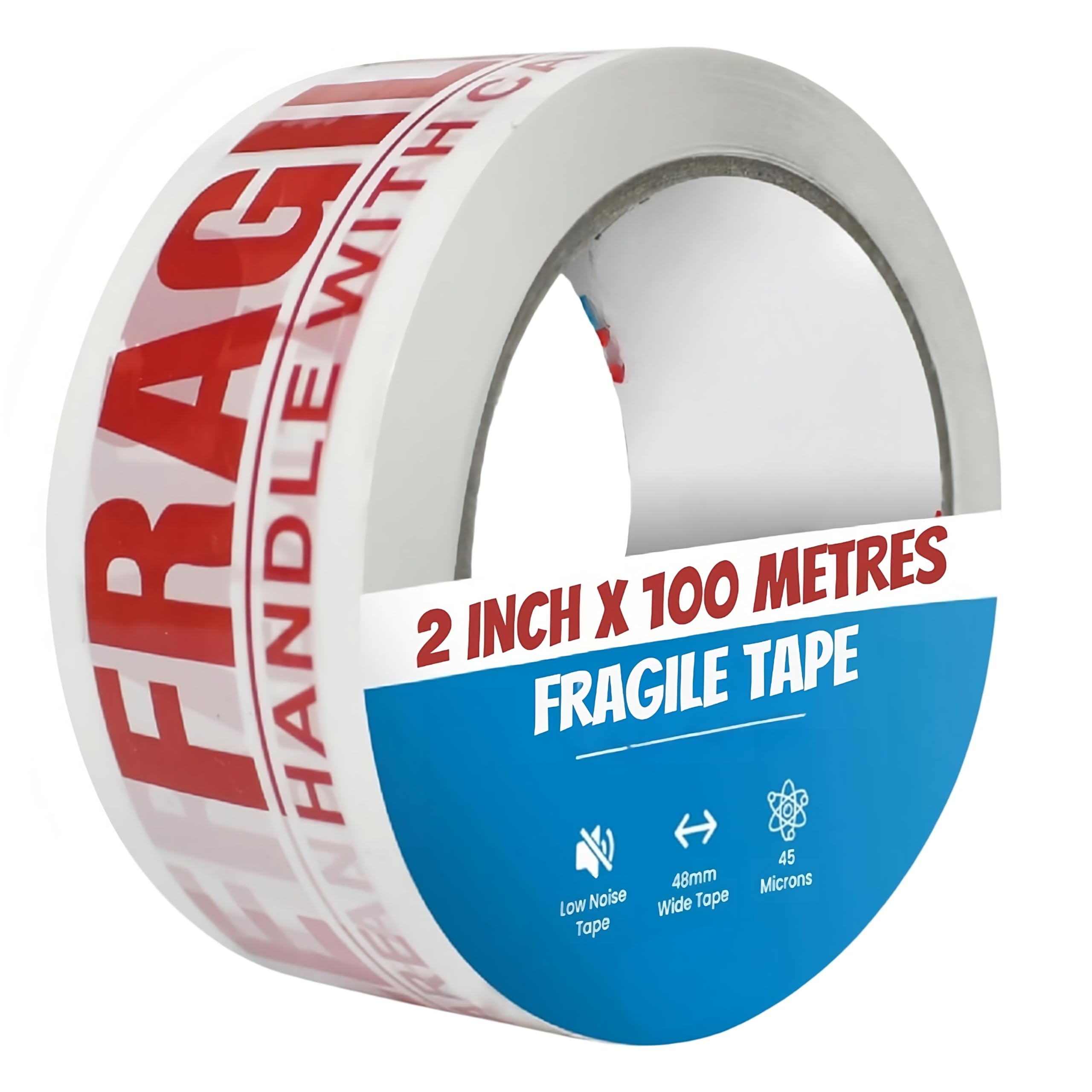 2 Inch Fragile Tape Heavy Duty (48 MM x 100 Metres) Fragile Handle With Care Tape For Strong Packing Parcel, Box, Moving House And Shipments - 1 Count