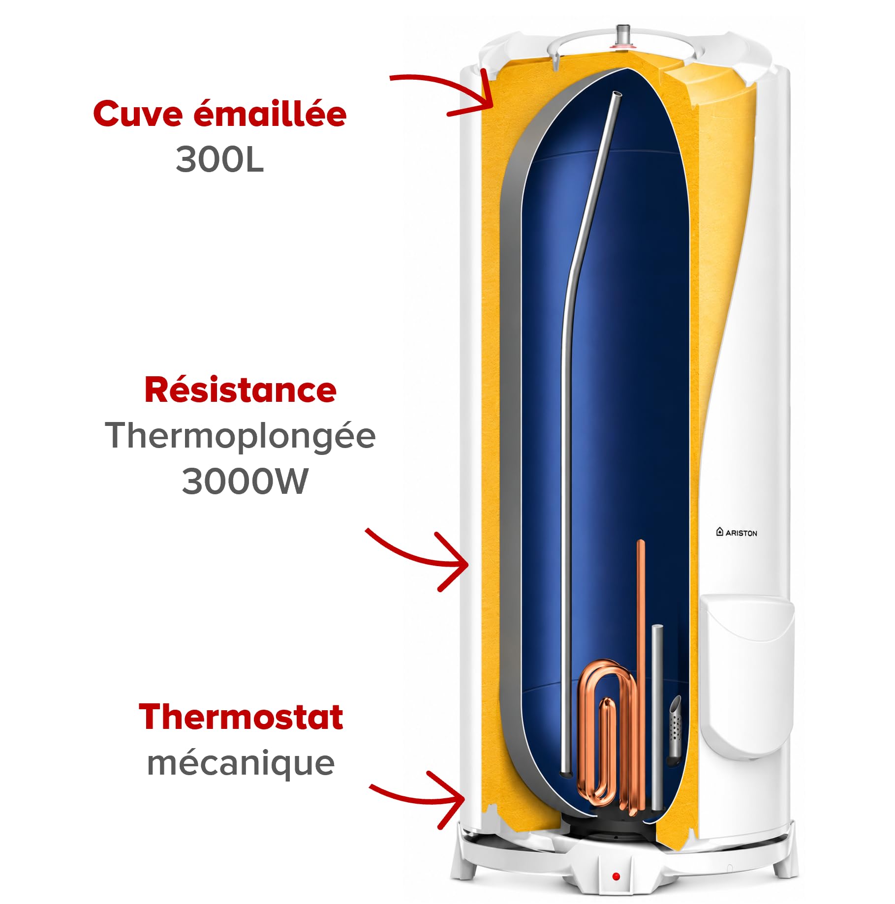 Ariston INITIO 300 L - Chauffe-eau Électrique au Sol 300L - Ø570mm - Résistance Blindée - Stable - NF Performance 2 étoiles - Conçu pour être installé en France