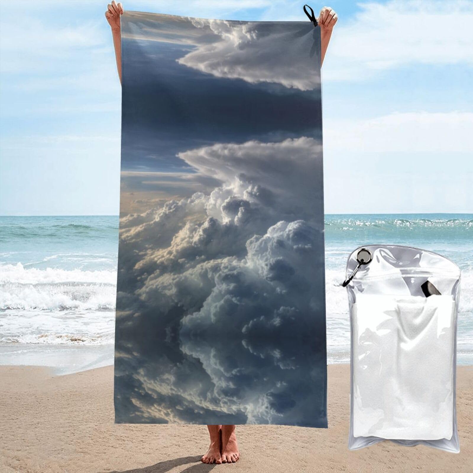 ESNAIUVCD Thunderstorm Print Beach Towel, Microfibre Sauna Towel, Quick-Drying Fitness Towel, Lightweight And Thin Portable Sauna Towel