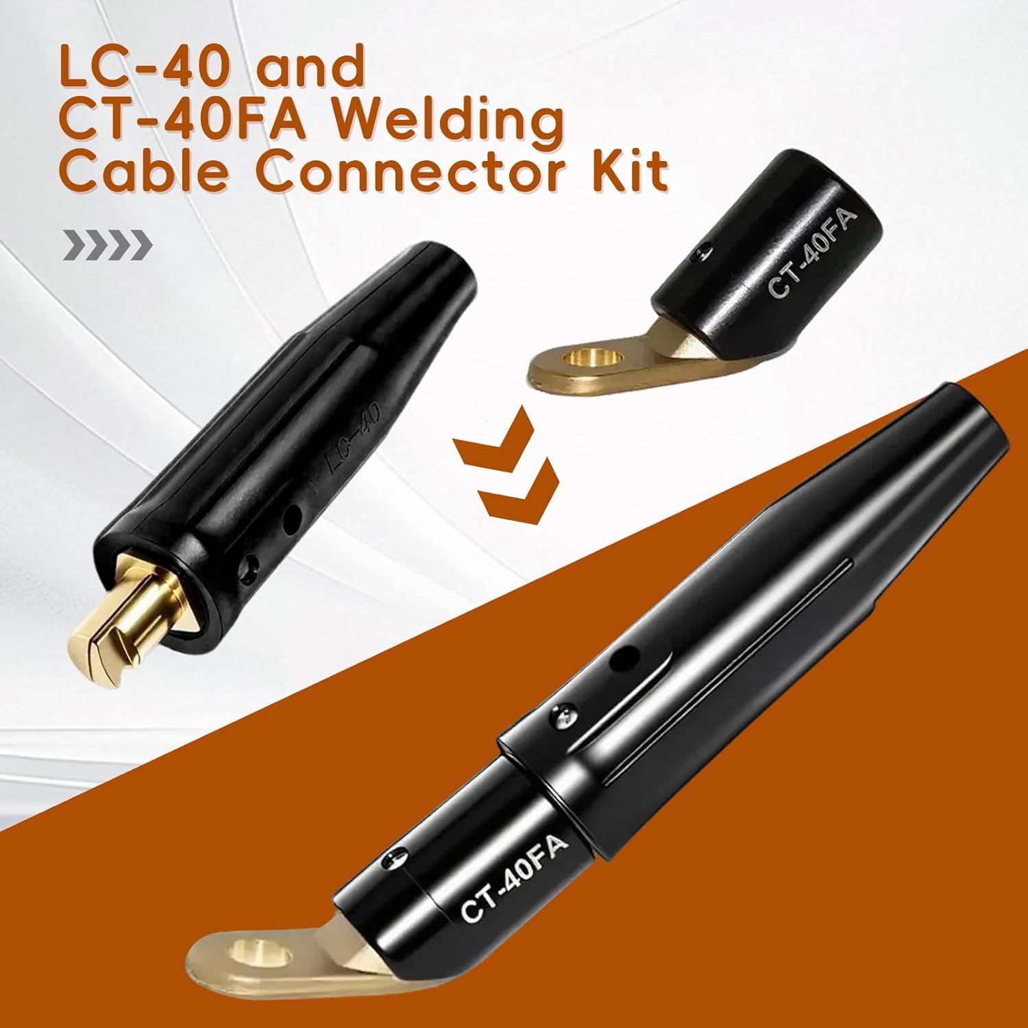 2PCS LC-40 Welding Cable Connectors and 2PCS CT-40FA Welding Terminals, Welding Leads Quick Connector 1/0 and 2/0(50-70mm²) Cable Size Capacity for Welding Machine Accessories, Cable Joint