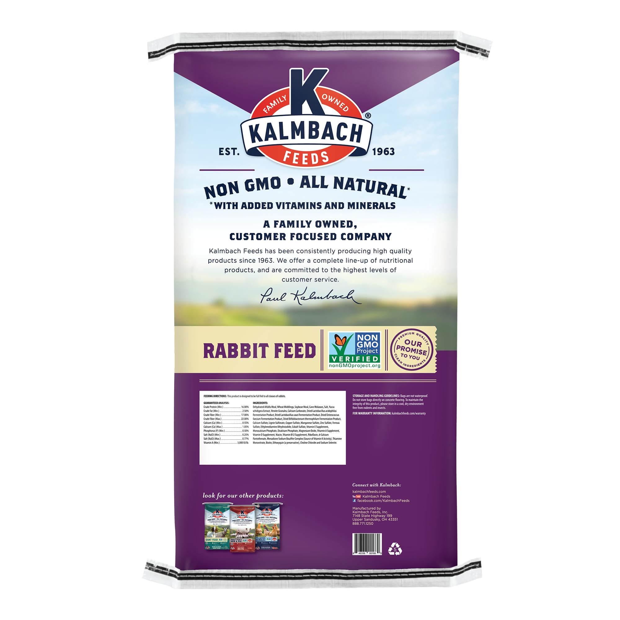 Kalmbach Feeds 16% Non-GMO Complete Rabbit Pellet for All Rabbits, 50 lb Bag