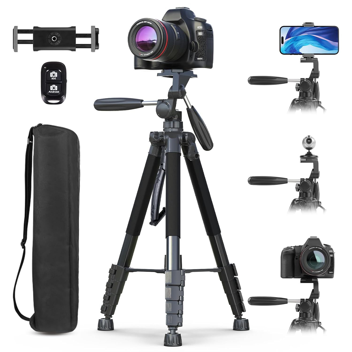 UBeesize 74 Camera Tripod with Phone Holder and Remote Heavy Duty Tripod Stand with Portable Bag for Phone