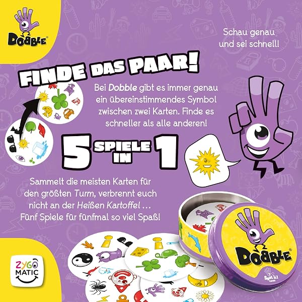 Zygomatic Zygomatic, Dobble Classic, Eco-Sleeves, Familienspiel, Kartenspiel, 2-8 Spieler, Ab 6+ Jahren, 15 Minuten, Deutsch Dobble Classic.1 in use
