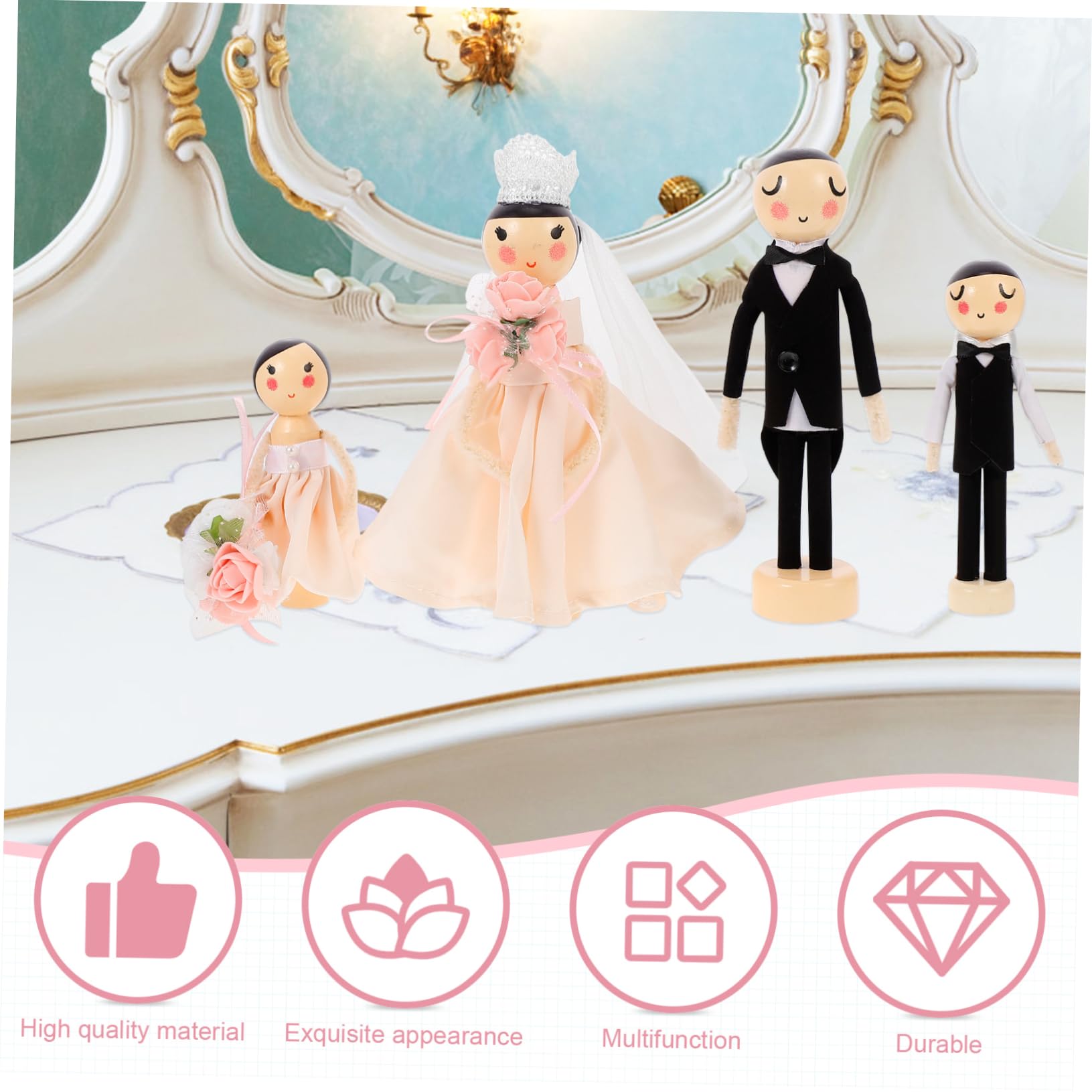 4 Stück Kleiner Hochzeitspaar Statuen für Dekoration | Hochzeitsdeko, Kleine Figuren als Tisch oder Zaunakzent, Paar und Blumenmädchen Motiv