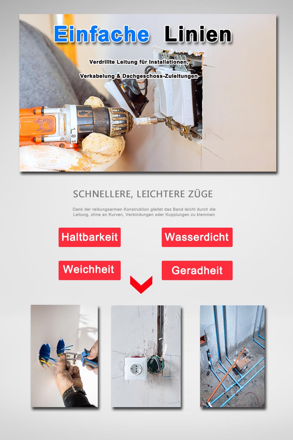 30m 4mm Fish Tape Kabeleinziehhilfe, Glasfaser Einziehspirale, Kabelziehwerkzeug für Elektroverkabelung, LAN & Rohre, mit Aufbewahrungskoffer