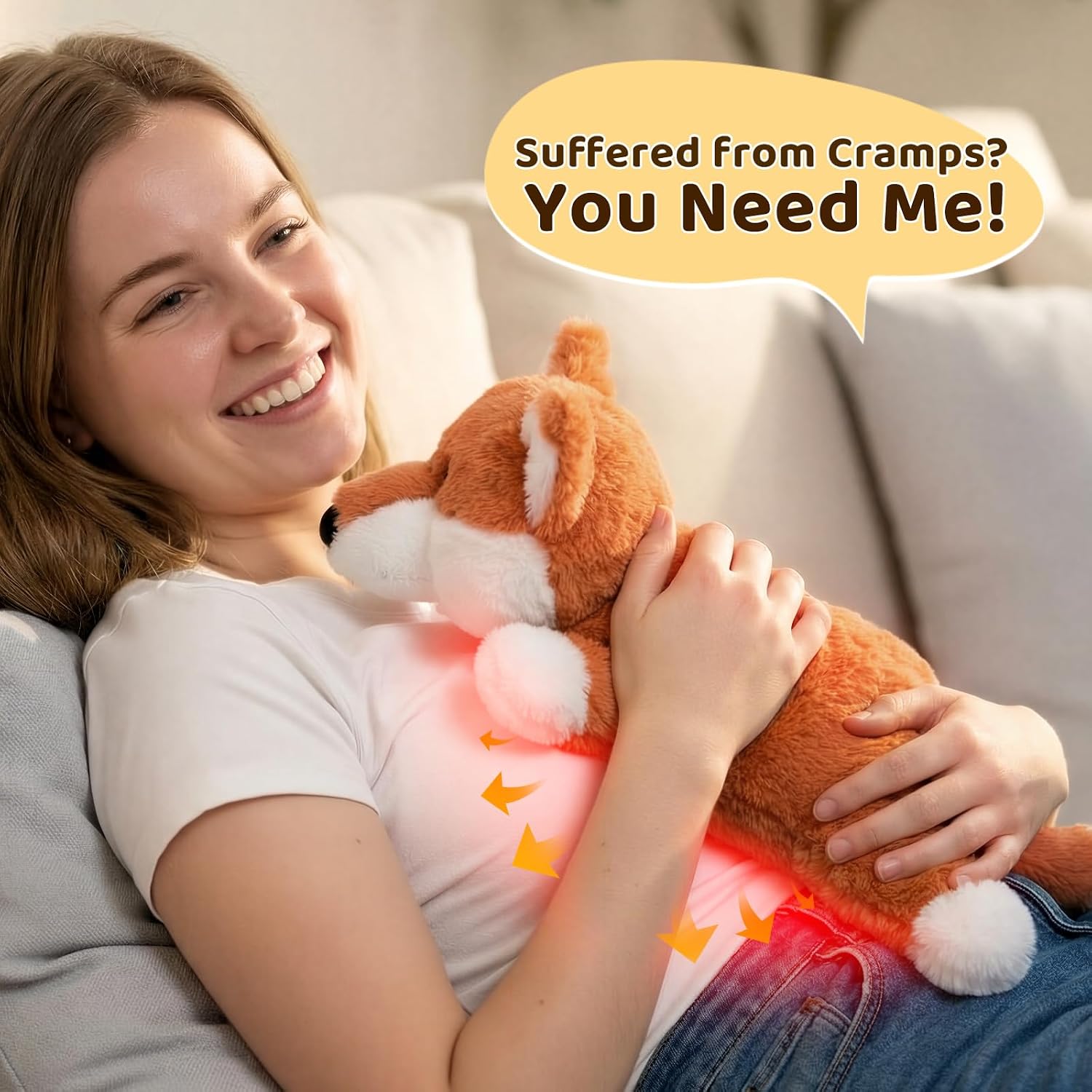 Microwavable Stuffed Animal Heating Pad for Period Cramps, Soft Unscented Stuffed Fox Plush for Neck, Shoulder, Back & Belly with Removable Cover, Cute Relaxation Gifts for Women, Adult & Kids image 4