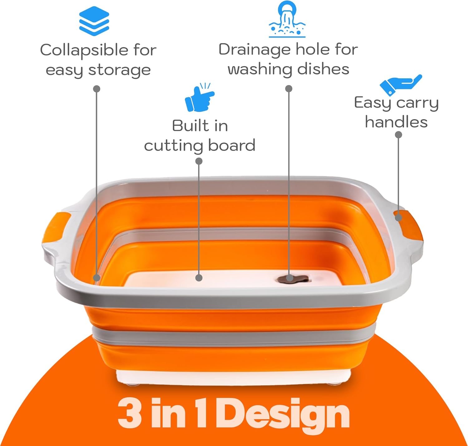 Asado Collabsible XL BBQ Prep Tub w/Cutting Board, Colander & Lid - Great for Tailgating, Barbecue, Meal Prep and Food Storage (Black)