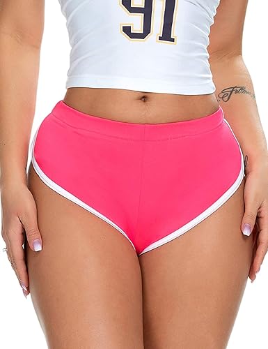 Freebily Pantaloncini Donna Sportivi Aderenti Leggins Corti Vita Bassa Elastica Fitness Culotte Sexy Push Up Dolphin Shorts da Ginnastica Yoga Pole Dance Correre Palestra - M - Rosa