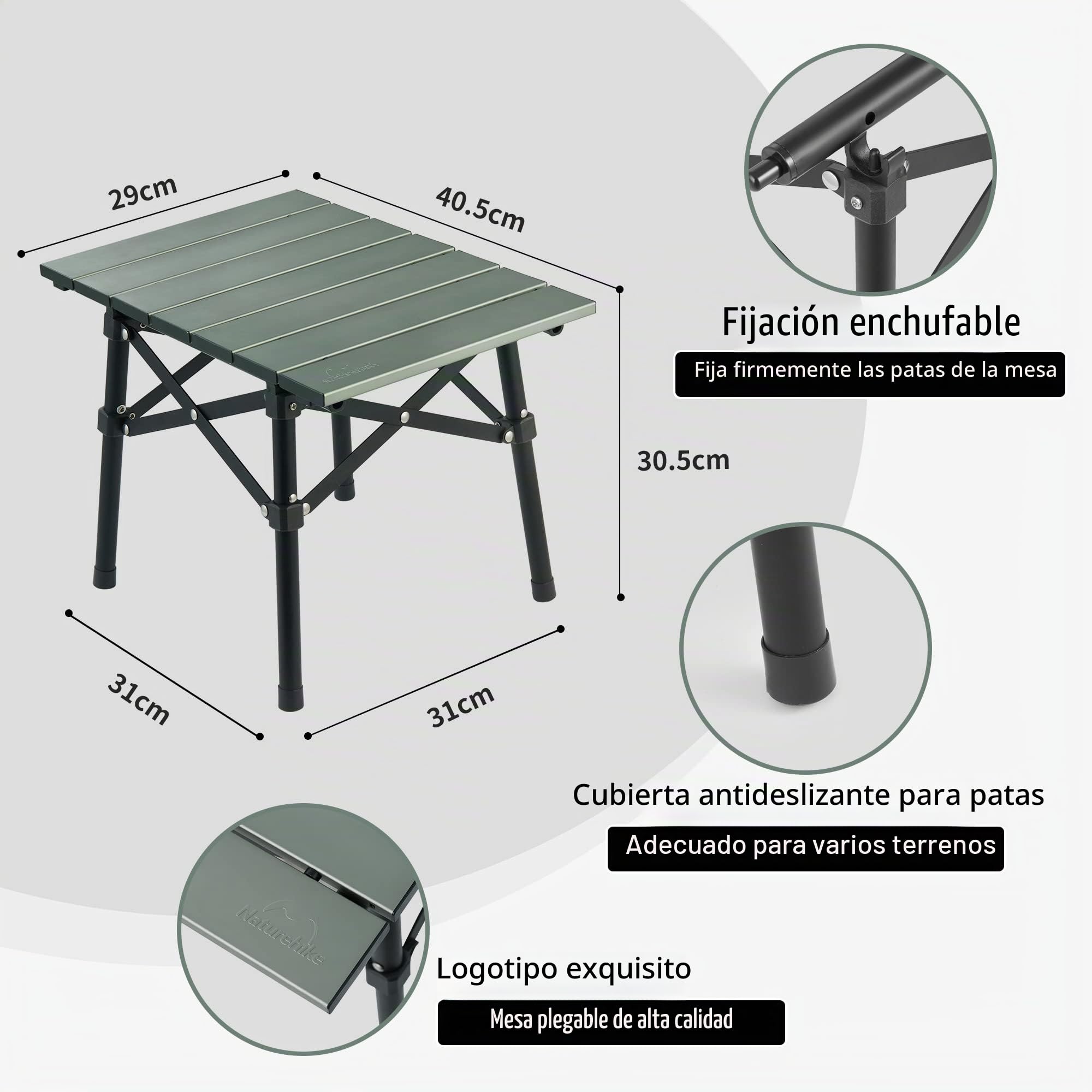 Naturehike Mesa Plegable Ultraligera Mini Mesa Portátil Verde Aleación de Aluminio 1 kg Capacidad de Carga 50 kg