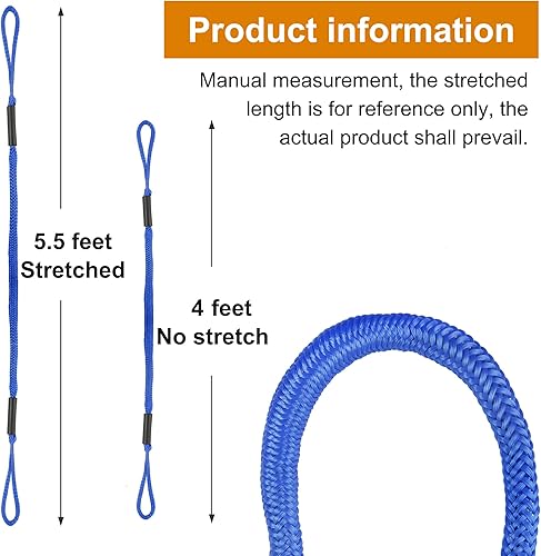 Miniatura 9 de DockMoor Líneas de muelle elásticas para barcos, cuerda de amarre elástica para accesorios de kayak de pontón de esquí acuático (color negro 4P)