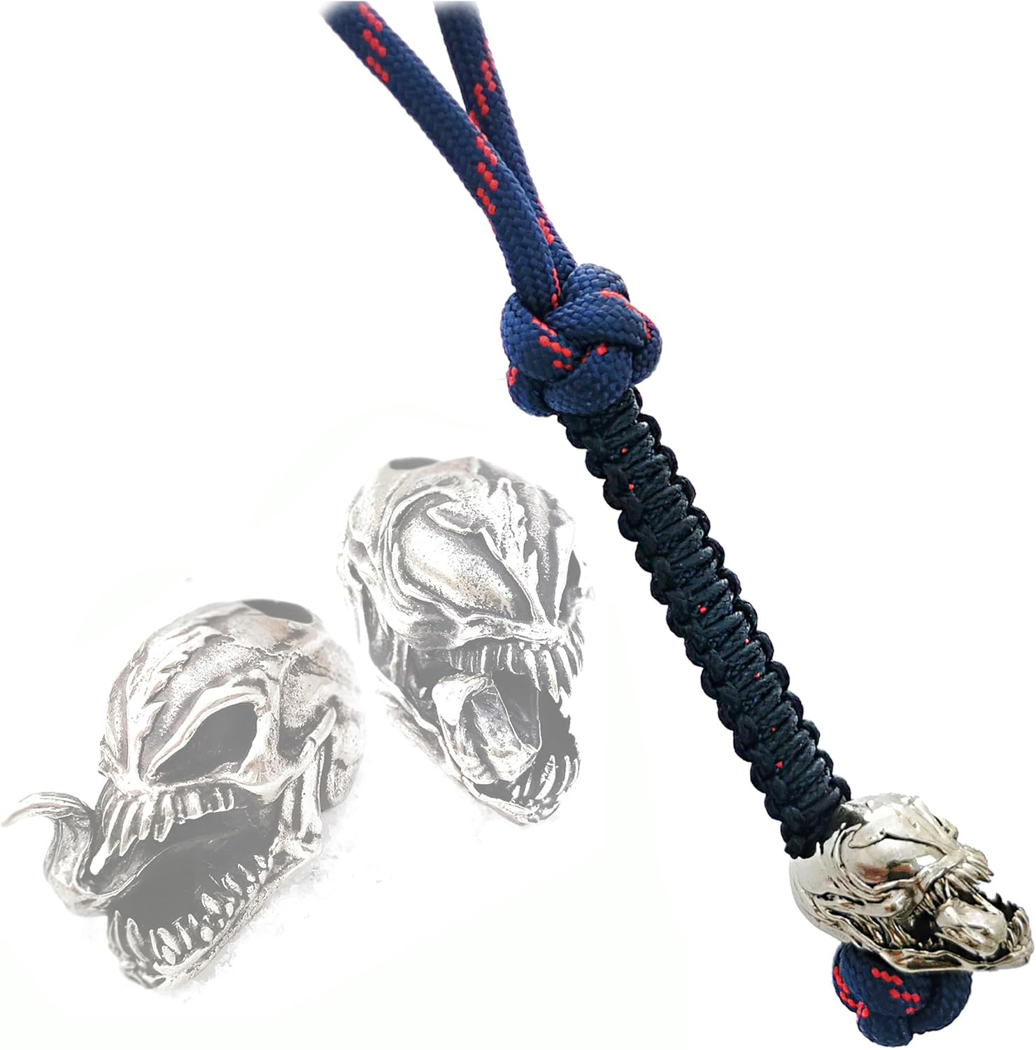 CooB EDC Paracord Knife Lanyard with Metal Hand-Casted Paracord Bead Charm Venom Head. Custom Paracord Lanyards for Knives