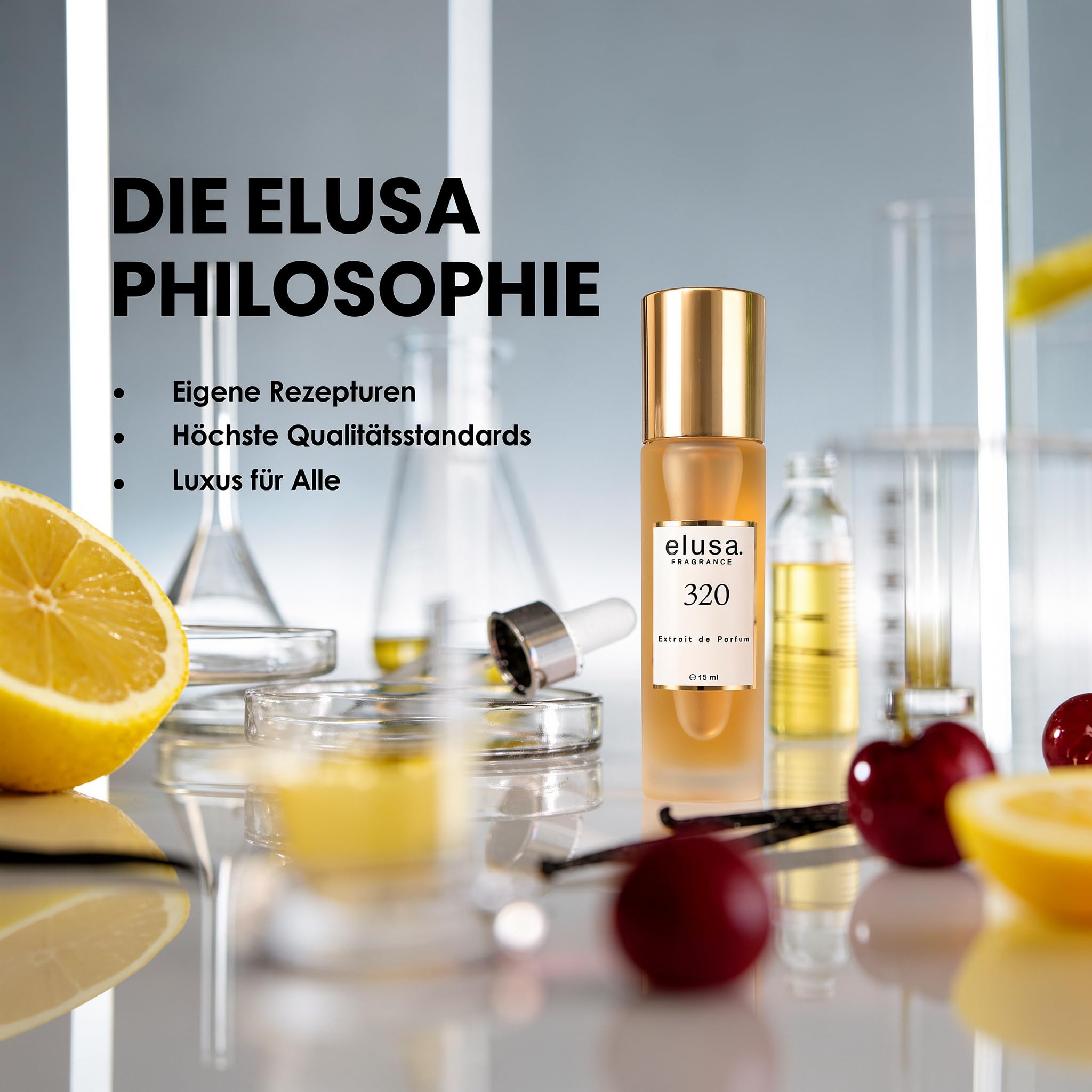 Elusa Fragrance 320 Extrait de Parfum 15ml – Unisex Parfum Damen Herren – Süßer Kirsch Duft mit Mandel & Tonkabohne – Fruchtig, Gourmand & Langanhaltend